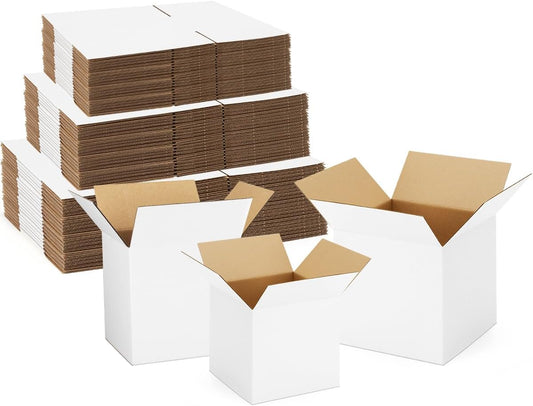 Assorted-Sizes-Shipping-Boxes-45-Pack: 4x4x4 & 5x5x5 & 6x6x6 Small-Shipping-Boxes-Mailers, White Corrugated-Cardboard-Boxes-for-Packing-Small-Business Mailing