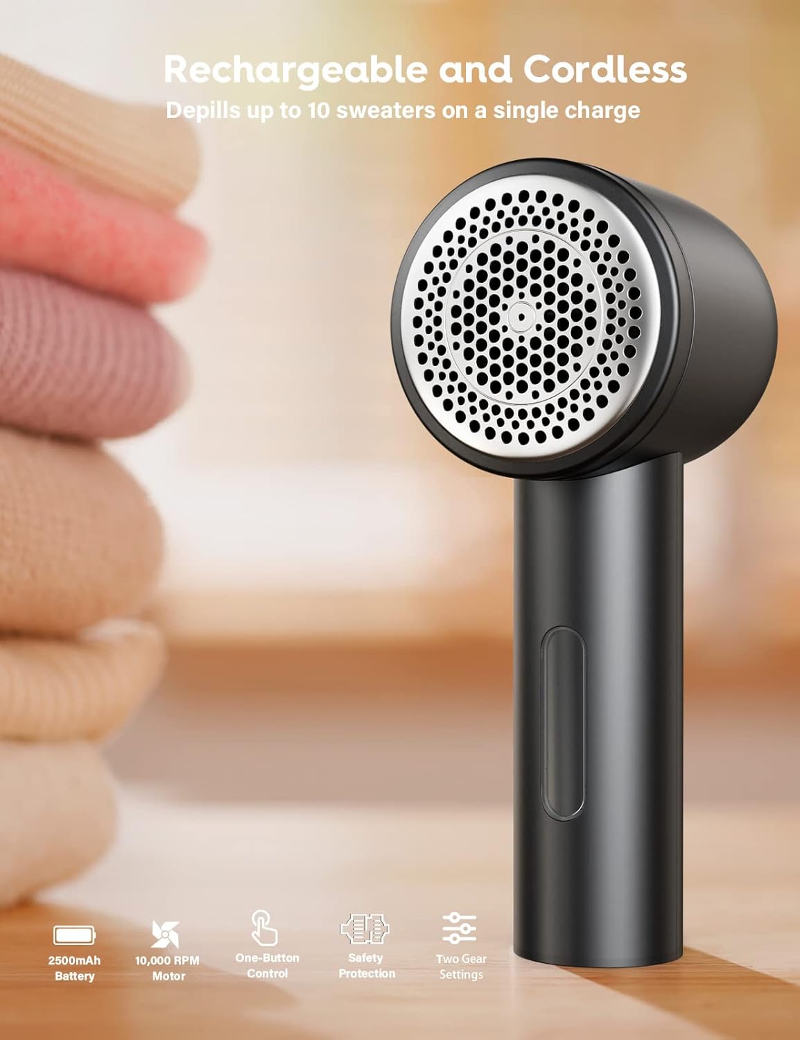 VASSON Fabric Shaver, Electric Lint Remover Rechargeable, Lint Shaver, Sweater Shavers to Remove Pilling, Sweater Defuzzer, Depillers for Clothes, Furniture (Dark Grey)