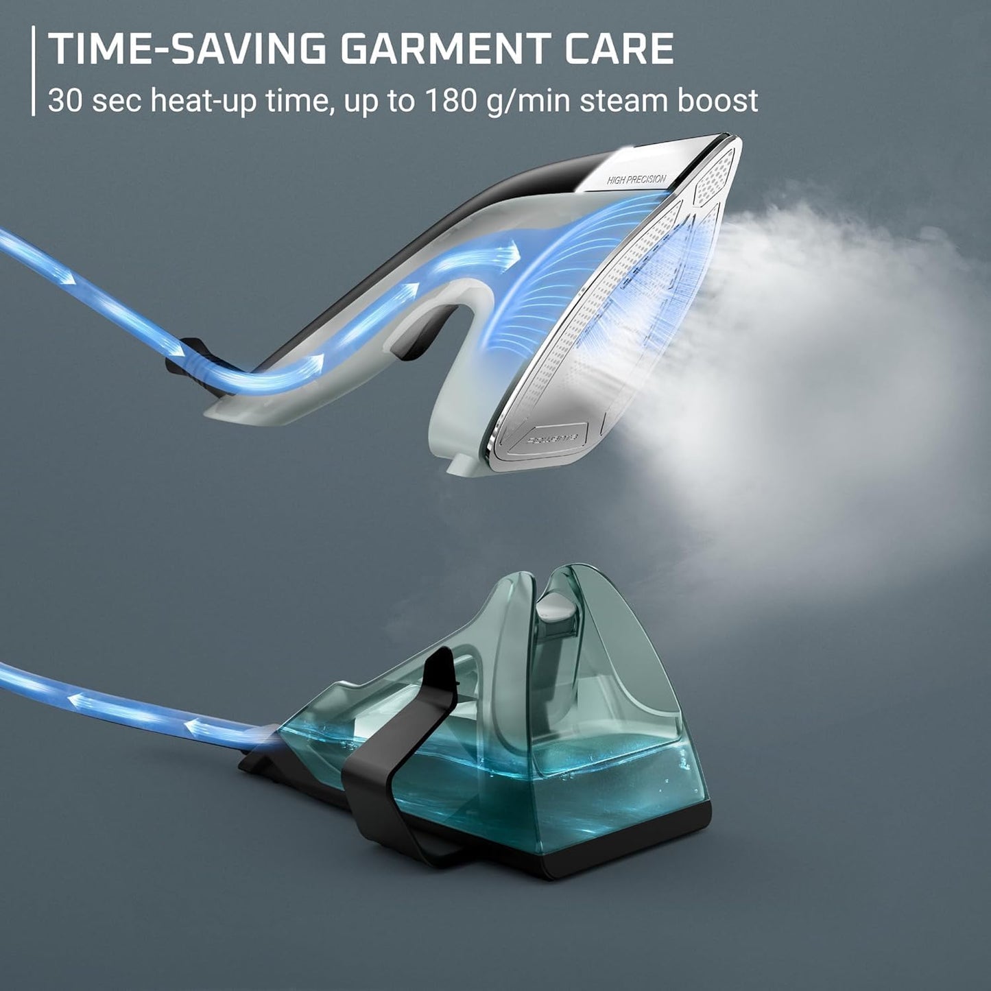 Rowenta 2-in-1 Duo Force Iron and Steamer for Clothes, 1700W Steam Iron, Stainless Steel Soleplate, Ultra-Lightweight, Detachable 13.5-oz Water Tank, Clothes Steamer, Anti-Drip, Black & Green, JR4030