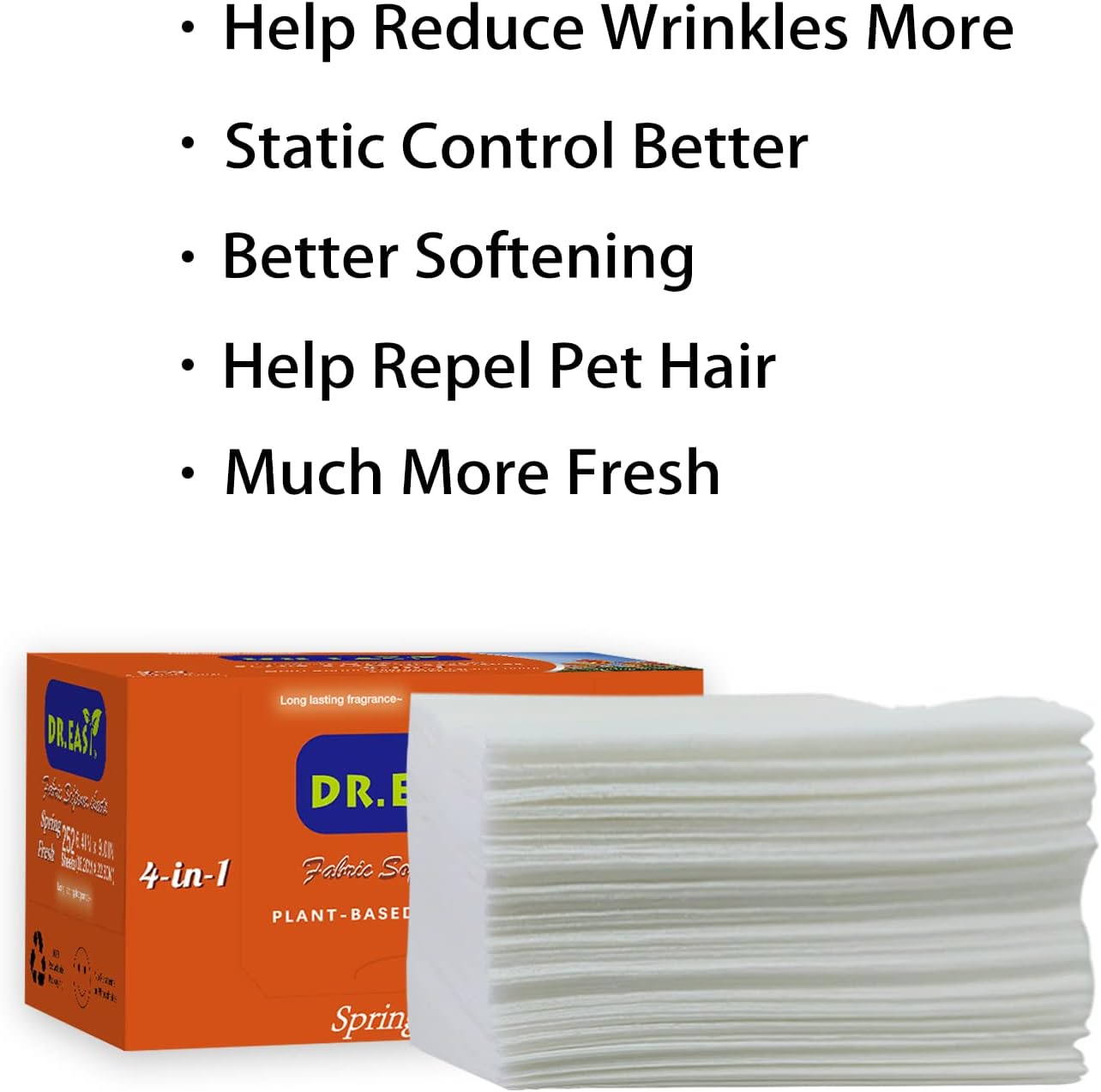 DR.EASY Dryer Sheets Plant Based Formula 252 Ct Fabric Softener sheets for Laundry Spring Fresh Essential Oil Scented No Artificial Fragrances No Dyes Reduce Static & Wrinkles Help Repel Pet Hair