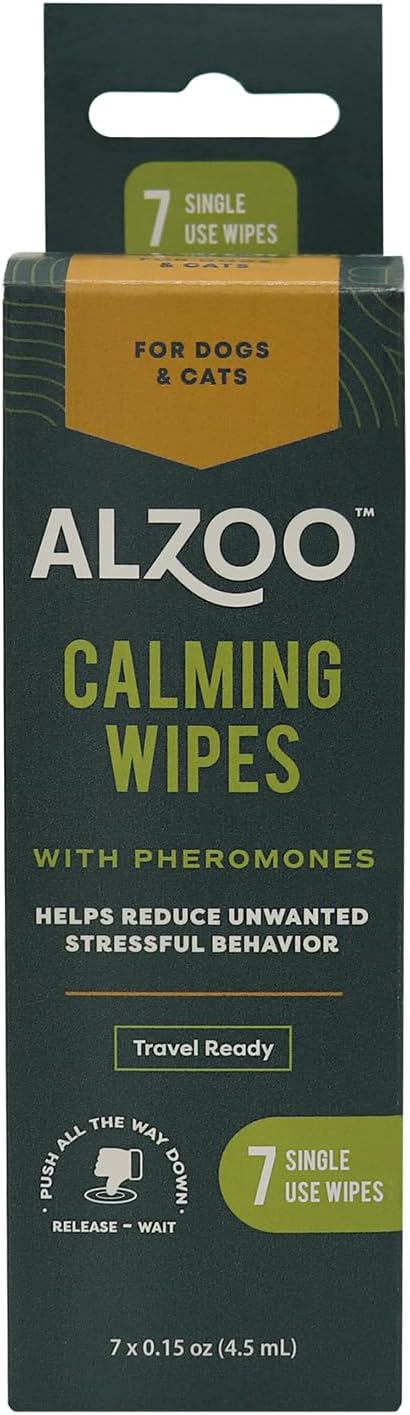 ALZOO Calming Wipes with Pheromones for Cats and Dogs, On The Go Wipes Helps Reduce Stressful Behavior, 0.15 Ounce