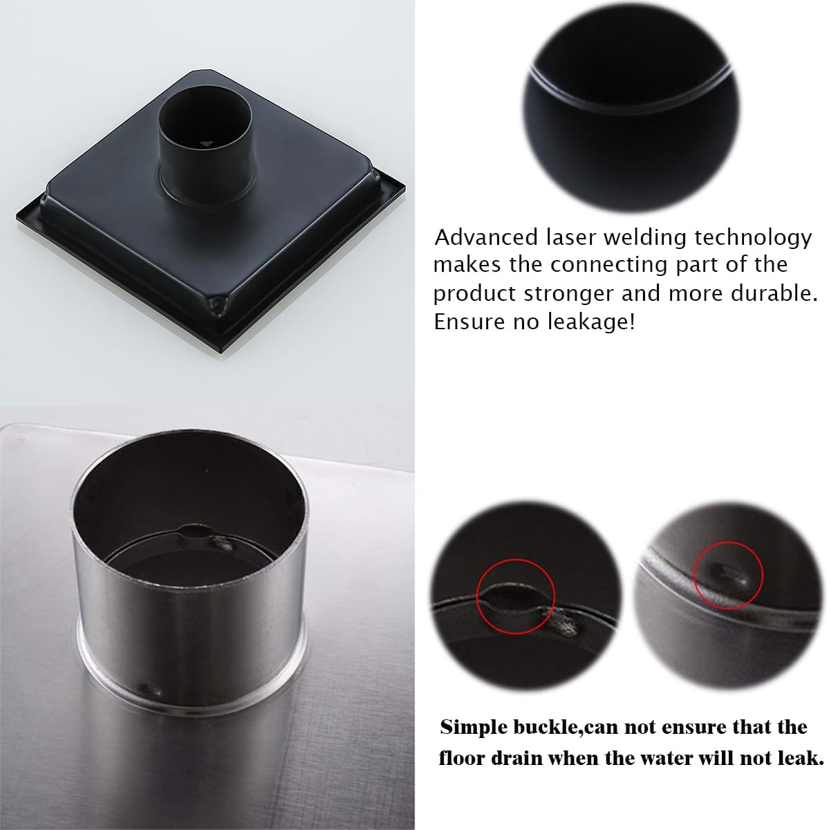 RANDOM 6 Inch Square Shower Floor Drain with Oil Rubbed Bronze Removable Quadrato Pattern Grate, PVC Shower Drain Base Flange,Include Hair Strainer,SUS 304 Stainless Steel