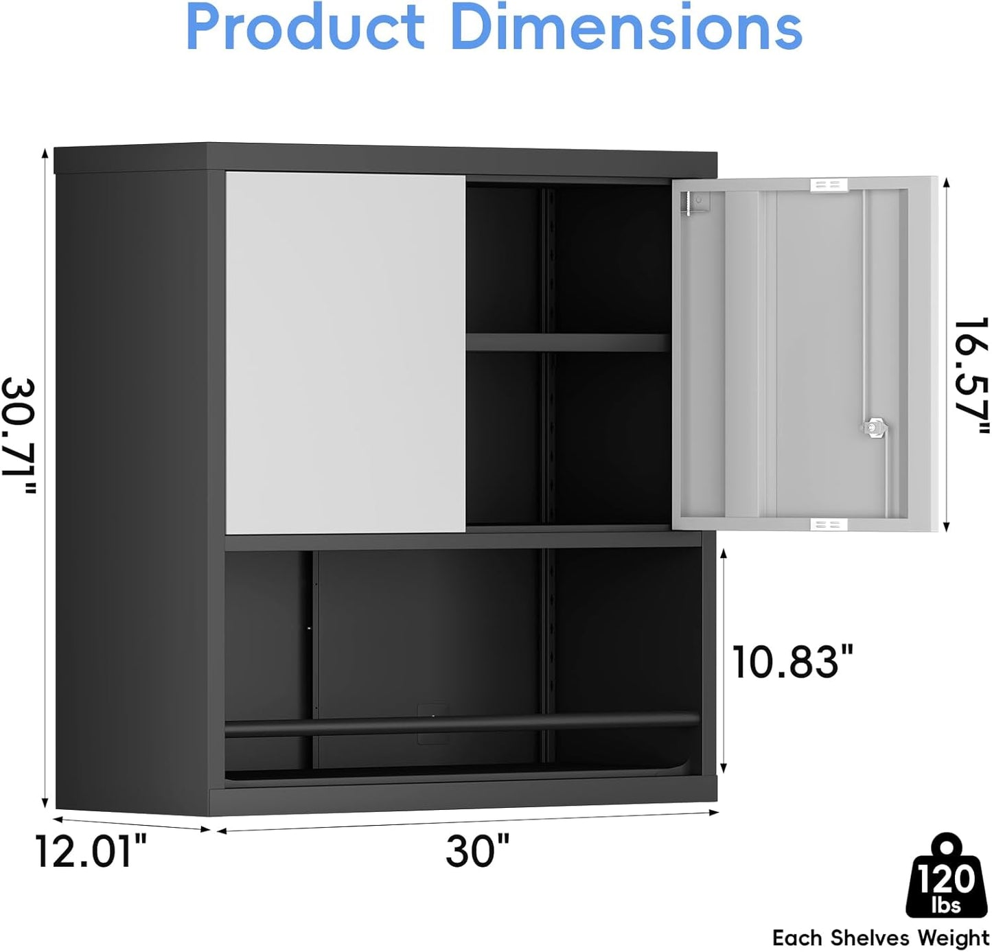 Metal Garage Cabinets, Lockable Storage Cabinet, Metal Cabinet with Open Storage, Upper Tool Cabinet for Basement, Wall Mounted Cabinets for Shop