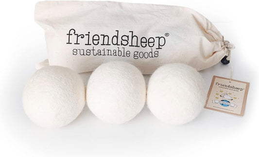 Friendsheep Wool Dryer Balls, Organic Reusable Fabric Softener Alternative for Laundry, Handmade, Fair Trade, Hypoallergenic, Eco-Friendly, Plastic-Free (3 Pack XL – White Trio)
