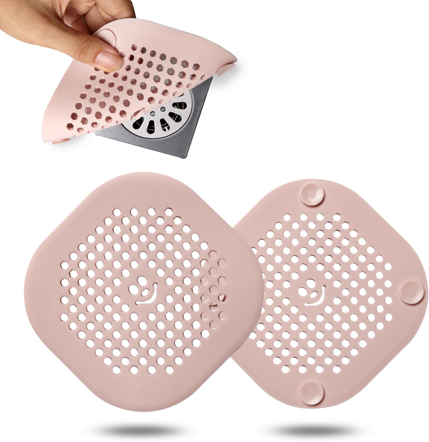 2 Pack Drain Cover Hair Catcher Sturdy Silicone Drain Protector Hair Stopper for Shower Kitchen Bathroom Bathtub Sakura Pink