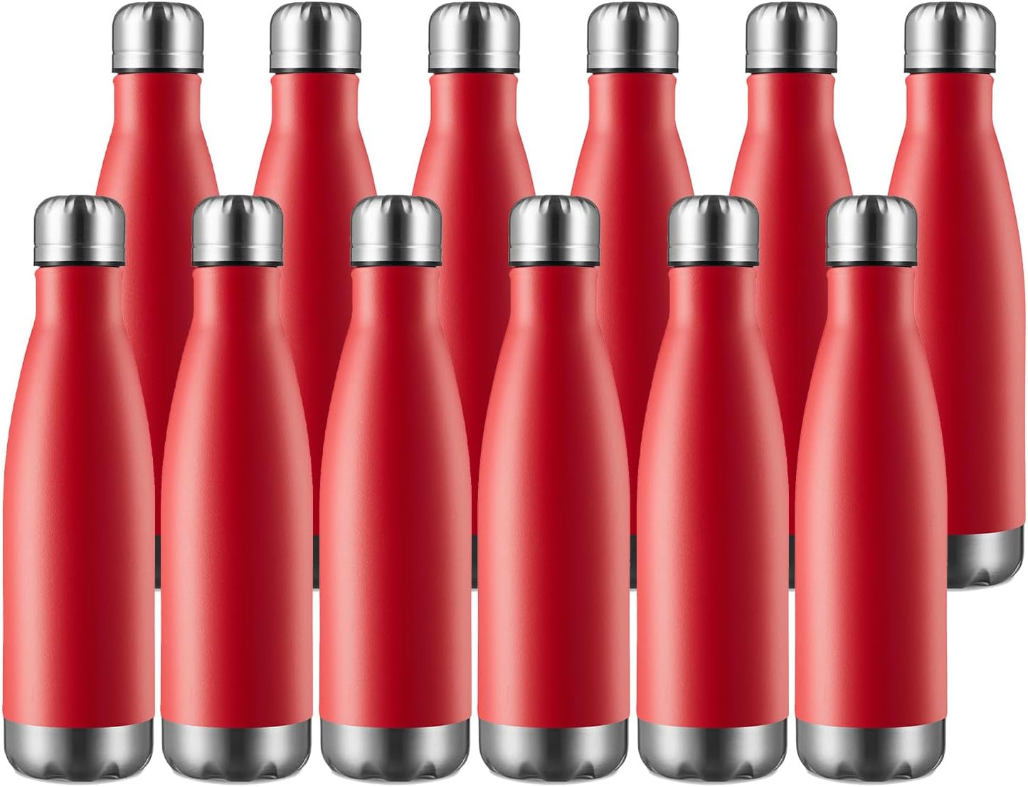 MEWAY 17oz Sport Water Bottle 12 Pack Vacuum Insulated Stainless Steel Leak-Proof Double Wall Cola Shape Water Bottle,Keep Drinks Hot & Cold (Red,12 Pack)