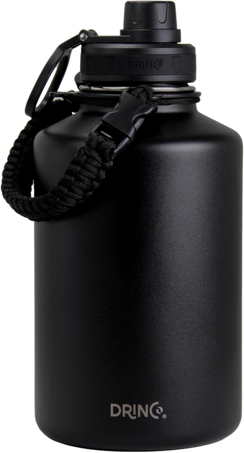 DRINCO Stainless Steel Water Bottle Spout Lid Vacuum Insulated Double Wall Water Bottles Wide Mouth (64oz 40oz 32oz 22oz 18oz 14oz) Leak Proof Keep Cold Sport Camping Hiking