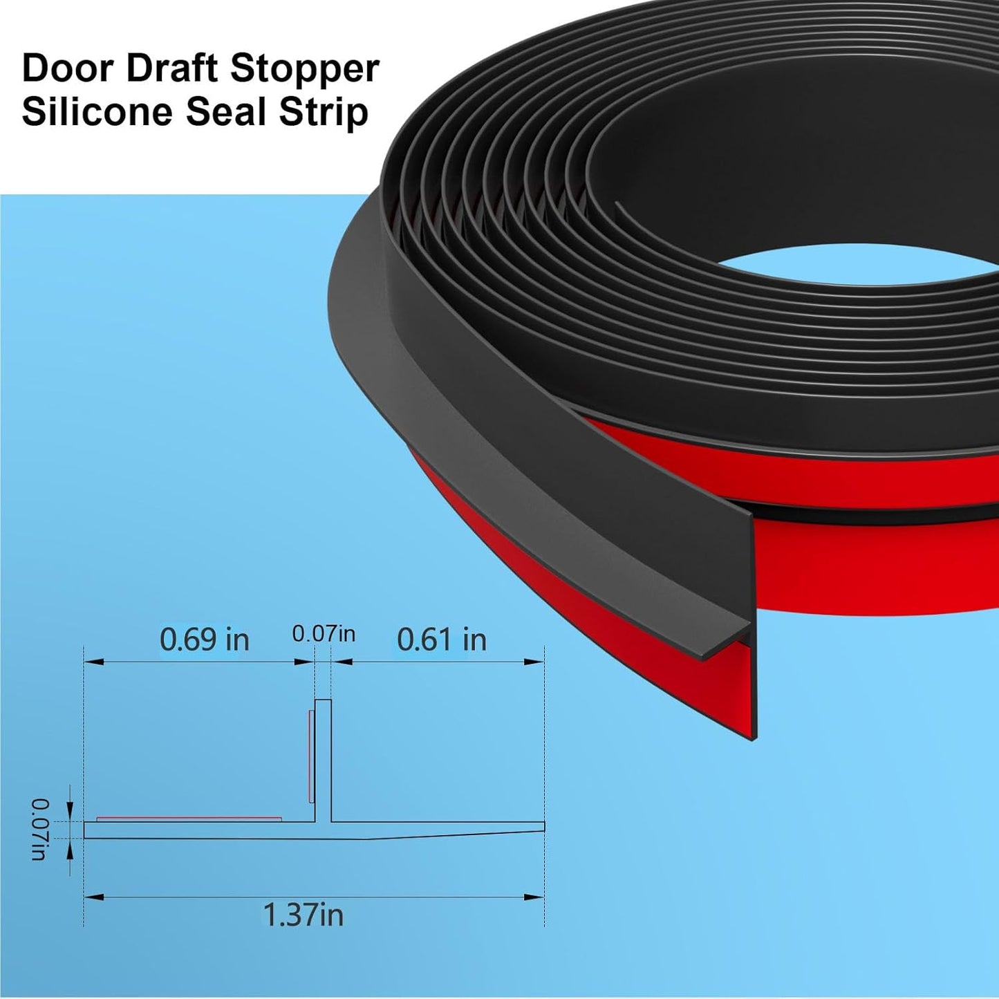 T-Shaped Door Draft Stopper, 1.37 in x 20 Ft Silicone Seal Strip for Windows Gaps, Weather Stripping Seal Strip Shower Sweep, Black