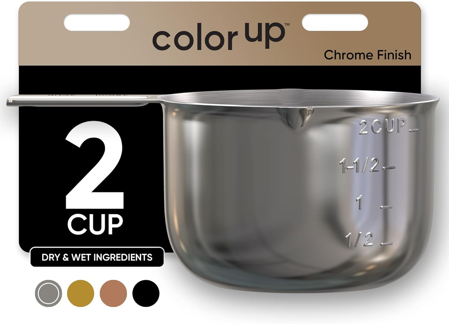 Color Up 2 Cup Measuring Cup, 480ml Stainless Steel Metal, Easy-Pour Spouts, Engraved Markings, Flat Base, Dishwasher Safe, for Dry and Liquid Ingredients