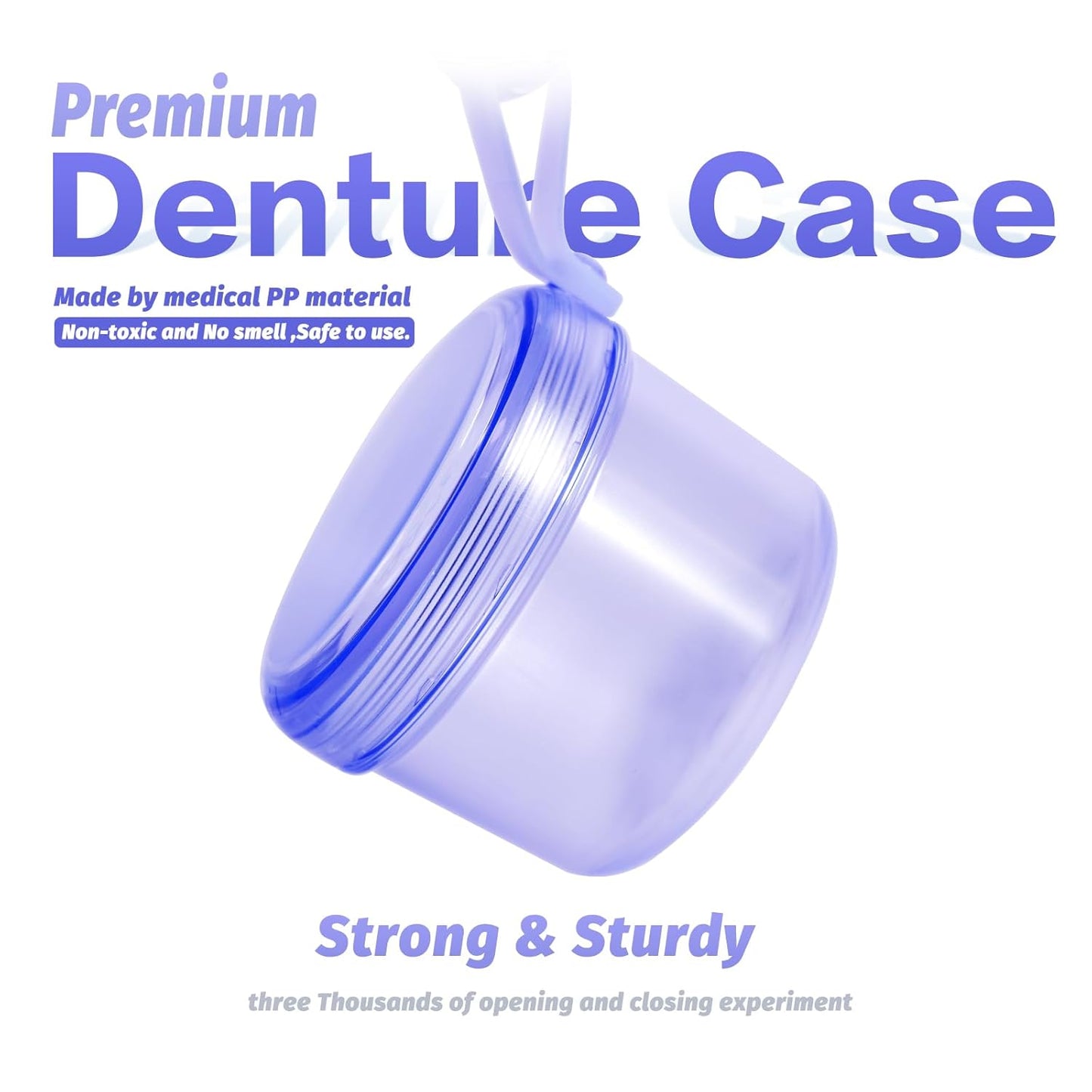 Large Denture case, No-Leak Denture Bath Box Denture Cup, Retainer Cleaning Box, Complete Clean Care for Dentures, Clear Braces, Mouth Guard, Night Guard & Retainers (transparent blue)