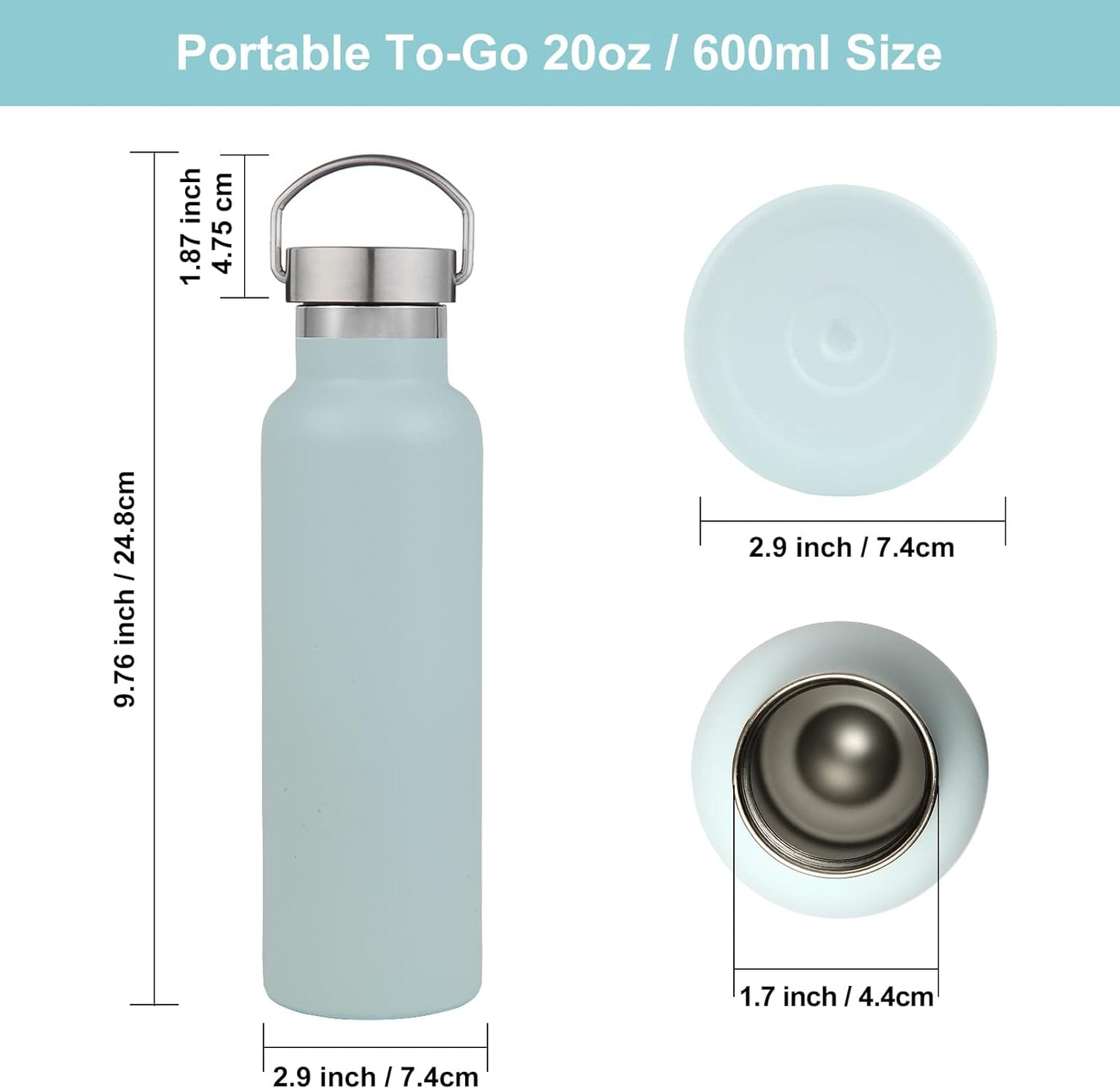 Neihepal 20 oz Insulated Water Bottles Bulk 8 Pack,Stainless Steel Double Wall Sport Bottle with Lid of Handle,Metal Reusable Flask with Cup Cap for School,Hikers,Gift (Fog,Set of 8)