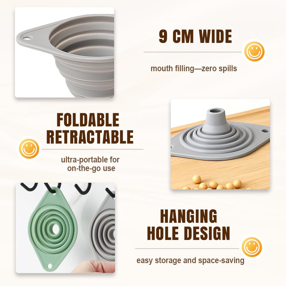 Kitchen Funnel Set 3 Pack, Collapsible Silicone Funnels for Filling Water Bottles & Small Bottles | Food-Grade, Easy Clean & Space-Saving (Mix Colors)