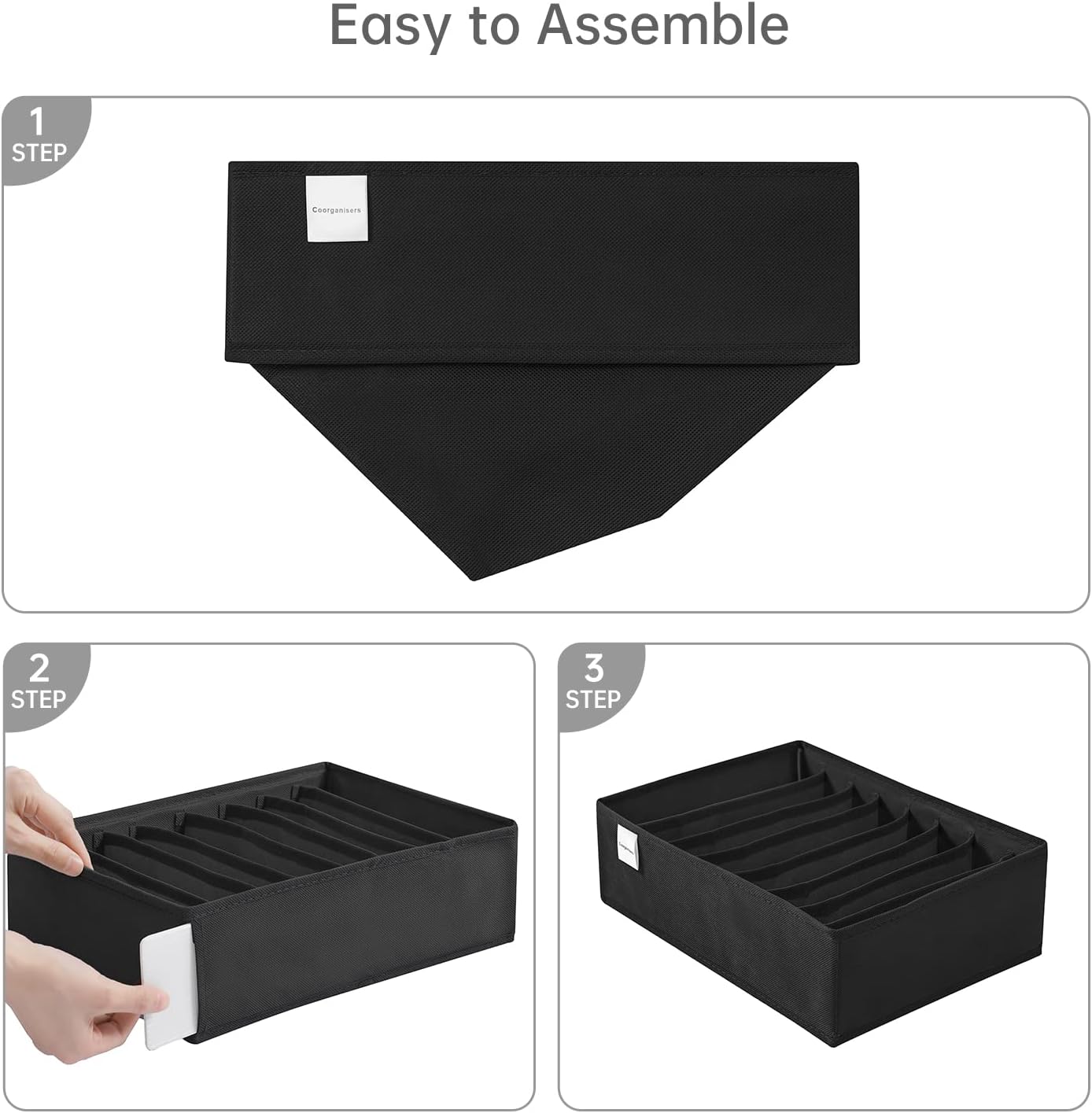 4 Packs T-shirt Drawer Organizers for Clothing,8 Grids Compartment Wardrobe Storage Box, Washable Clothes Organizer for Folded Clothes, Legging, Silk Scarve-Black