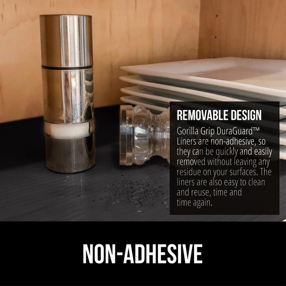 GORILLA GRIP DuraGuard Shelf Liner, 24x30 Non-Adhesive Cabinet Liners for Kitchen Drawers, Shelves, Refrigerator, Pantry Storage, Bathroom Closet, Durable Waterproof BPA Free Ribbed Plastic, Jet Black