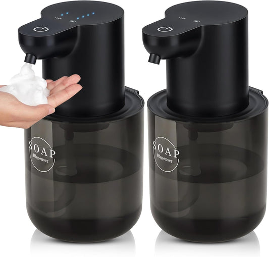 2 Pack Automatic Soap Dispenser, Touchless Automatic Foaming Soap Dispenser, Electric Wall Mounted Dispenser, 13.5oz/400ML USB Rechargeable with 4-Level Adjustment for Bathroom, Kitchen & Office