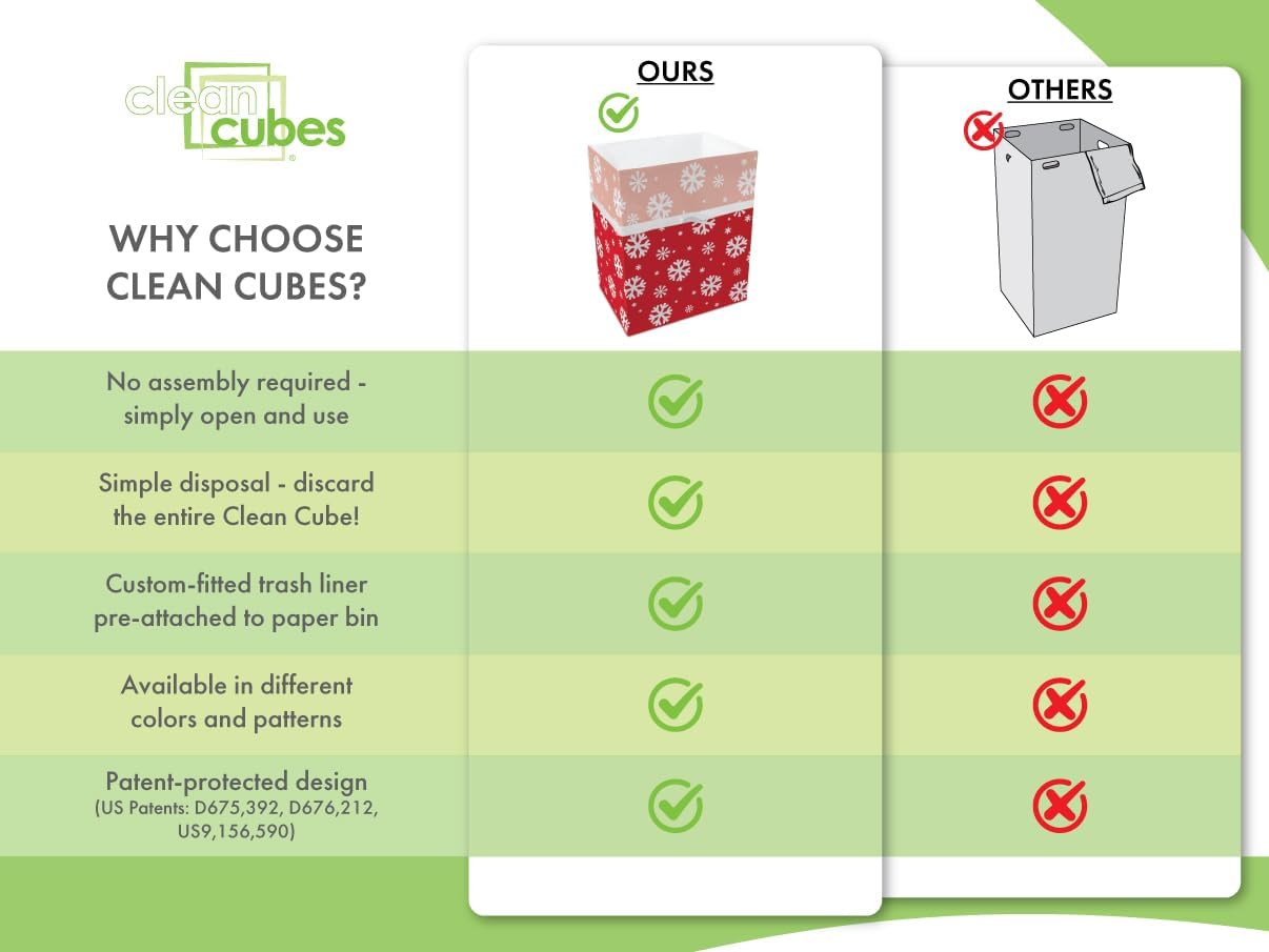 13 Gallon Disposable Pop-Up Trash Cans (3-Pack) with Fitted Bags – Foldable Garbage & Recycling Bins for Parties, Events & Kitchen (Snowflake, 17" H x 13.5" W x 10" D)