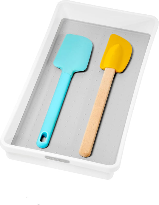 Madesmart Organizer Bin Non-Skid Feet 15.5" X 6.6" X 2.1" Plastic White With Gray