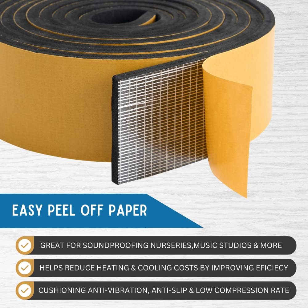High Density Foam Weather Stripping Door Seal Strip Insulation Tape Roll for Insulating Door Frame, Window, Air Conditioner | Self Adhesive Sealing Weatherstrip (3 in x 1/16 in x 10 Ft, Black)