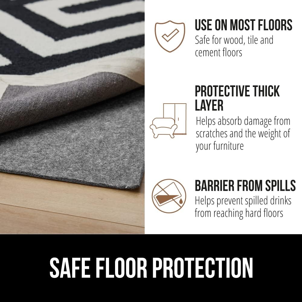 GORILLA GRIP Felt and Natural Rubber Stay in Place Slip Resistant Rug Pad, 1/8in Thick, 4x6 FT Protective Padding Under Area Rugs, Cushioned Gripper Pads, Carpet Runners, Hardwood Floors Protection