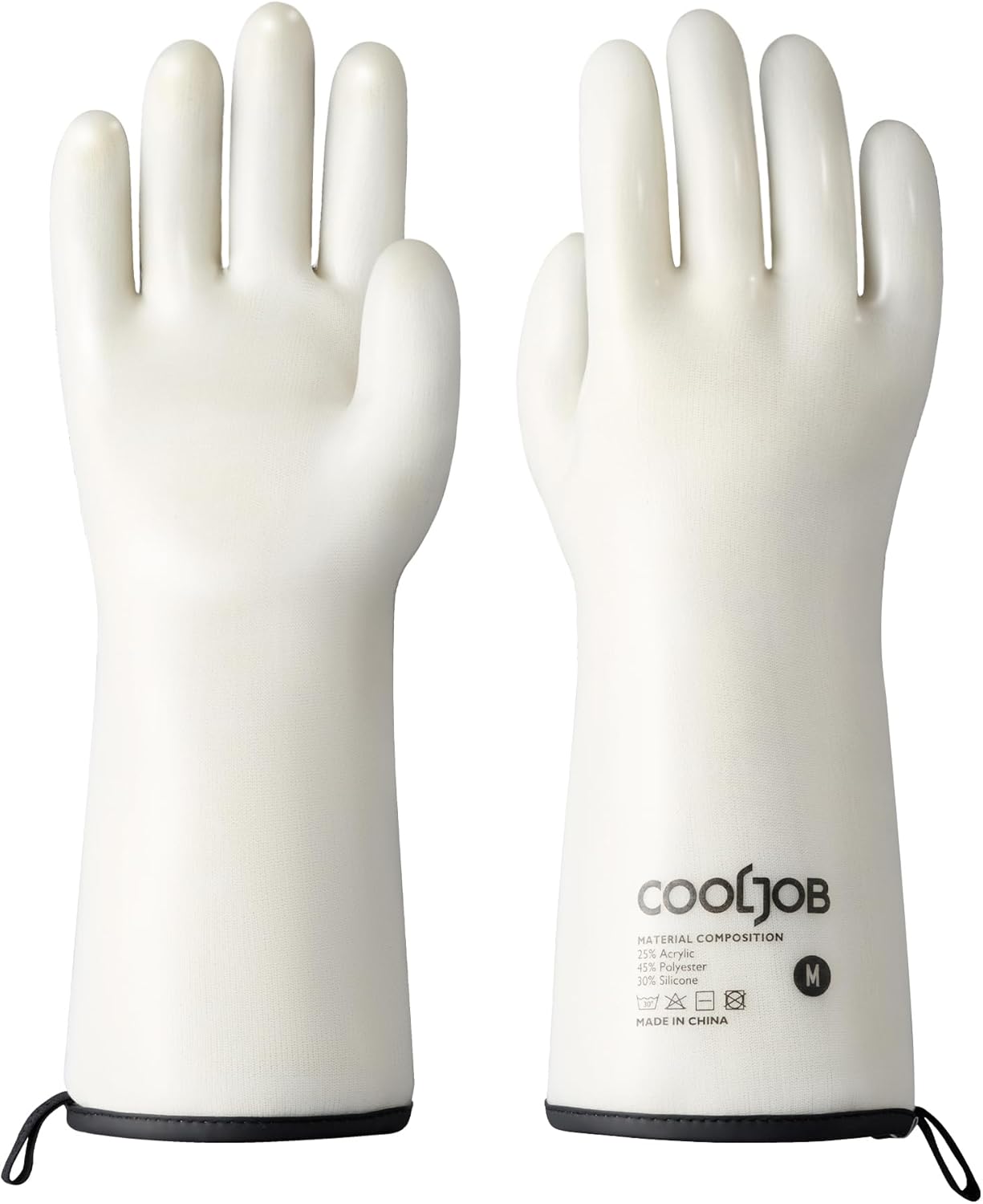 COOLJOB Heat Resistant Oven Gloves, Waterproof Liquid Silicone BBQ Grilling Gloves for Barbecue, Kitchen Cleaning, Baking, Food Contact, White, Medium