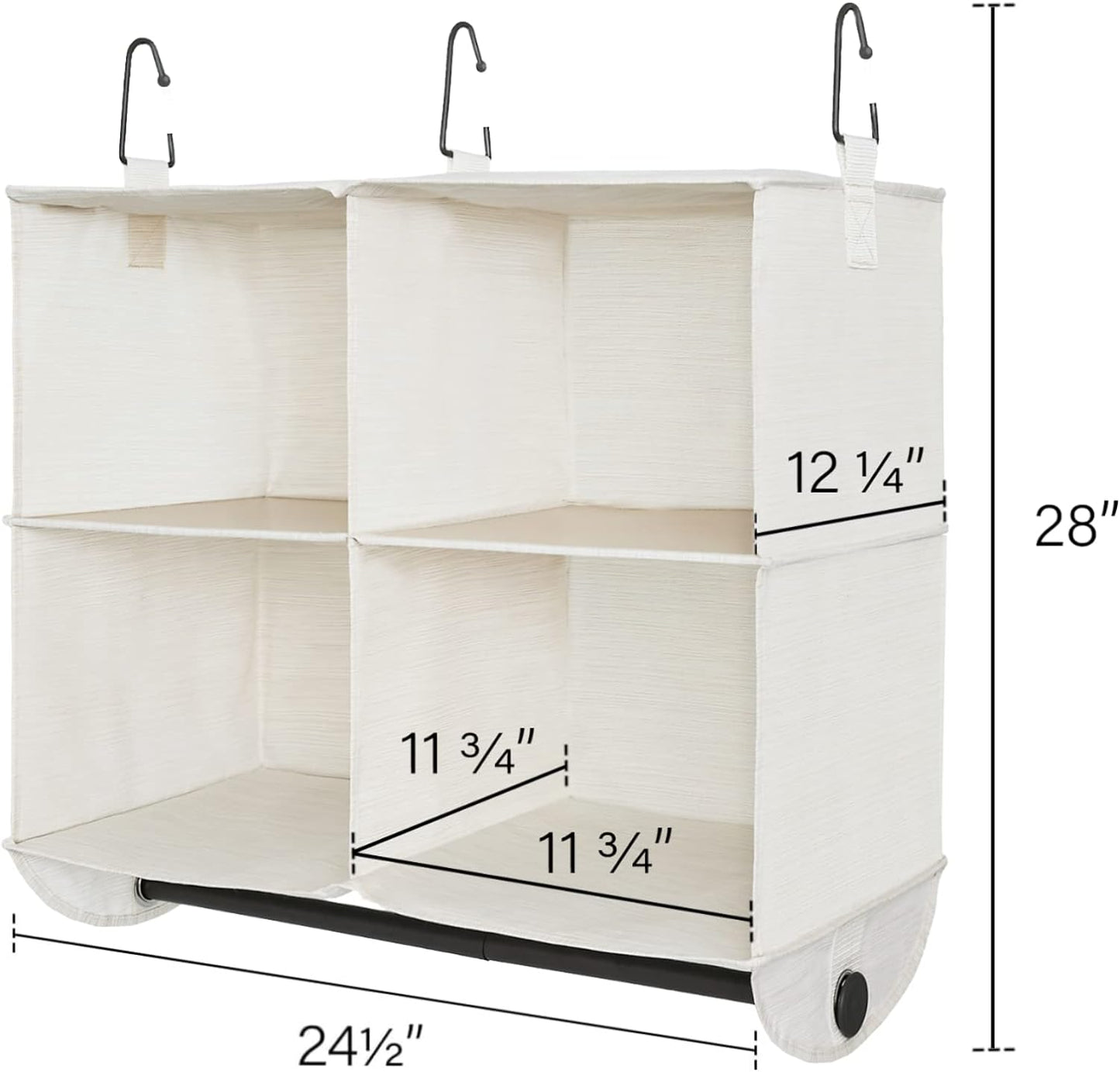 StorageWorks Hanging Closet Organizer with Metal Rod, 4-Section Closet Organizers and Storage, Collapsible Hanging Shelves for Baby Clothes, Shoes, Sweater Storage, Ivory and White