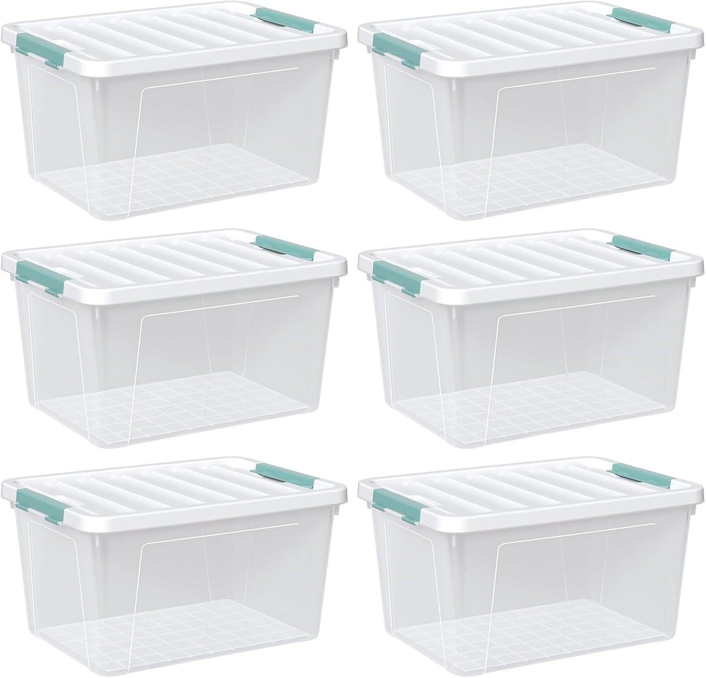 Zopnny 6-Pack 35 Quart Plastic Latch Storage Box with Lid, Stackable Latching Storage Bin, Clear