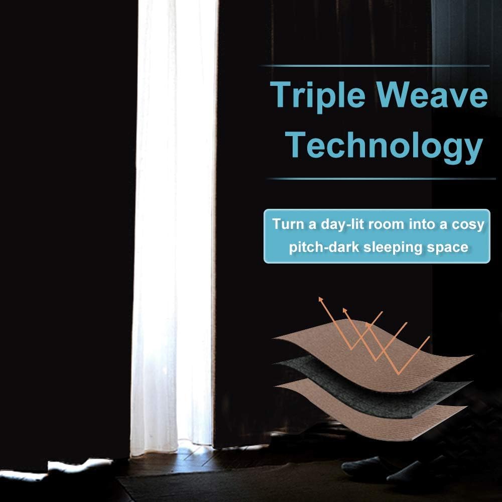 RYB HOME Curtains for Bedroom 63 inches Long, Blackout Thermal Insulating Window Treatment Drapes for Living Room Bathroom Basement Laundry Classroom, W 34 x L 63, Mocha, 2 Panels