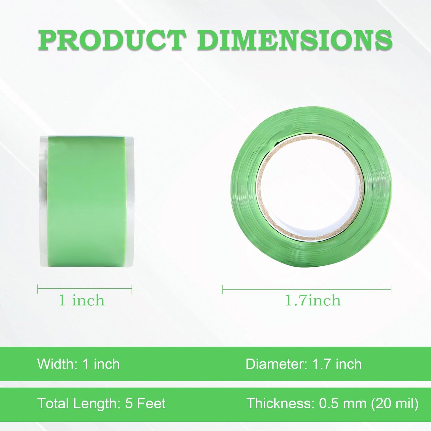 Self Fusing Silicone Tape 1 in x 5' Green Waterproof Rubber Leak Proof Sealing Rubber Self-amalgamating Tape for Emergency Hot and Cold Water Pipe Repairs and Tool Fixation