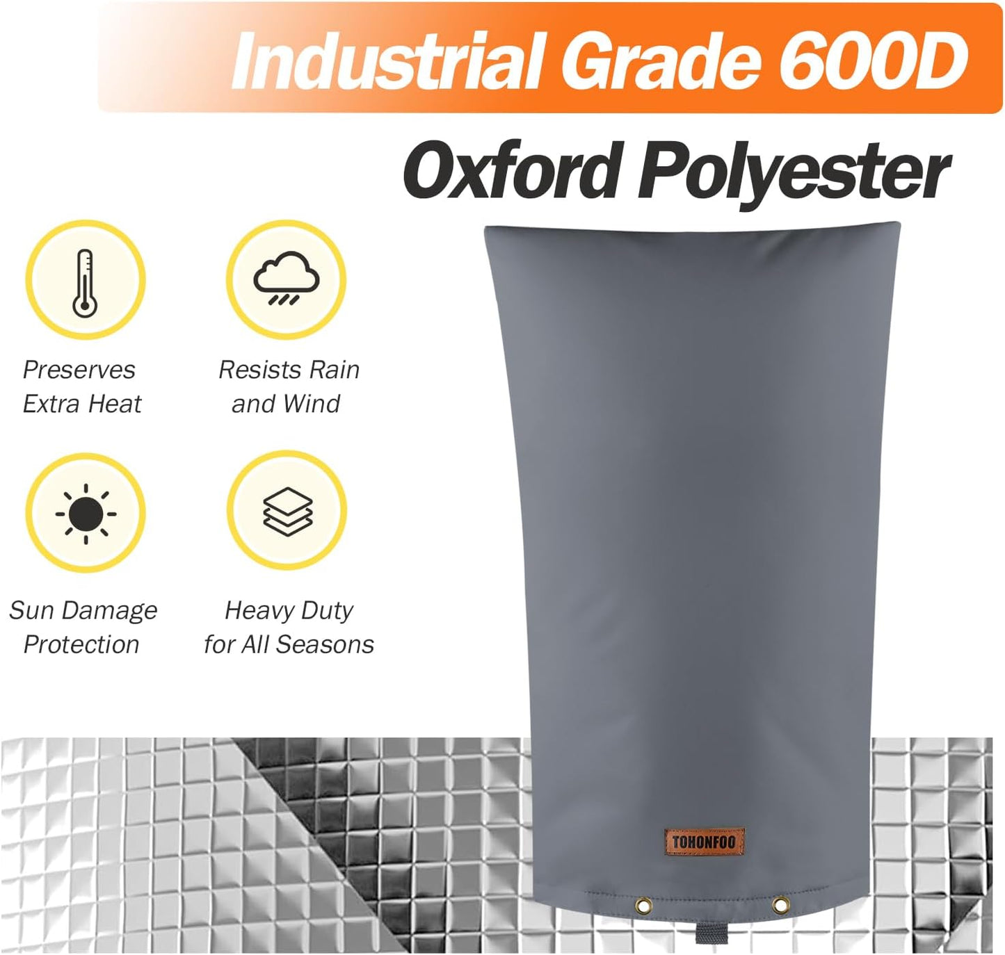 TOHONFOO Backflow Preventer Pipe Insulation Cover (5°F) - Irrigation Sprinkler Valve Insulated Pouch - Water Well Pump Cover - Sturdy 5 Layers for Winter Freeze Protection, 14" W x 26" H, Grey