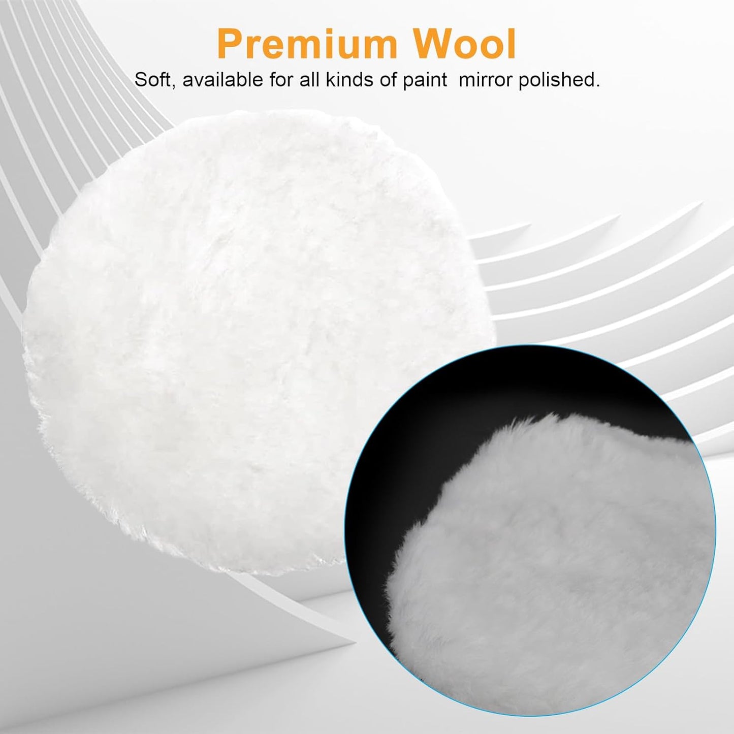 Linkstyle 6PCS 7 Inch Wool Buffing Pads Kit, Lambs Wool Polishing Bonnet Pads with Drawstring, Drill Buffer Polisher Attachment for Car Detailing, Furniture, Glass, Metal, DIY Polishing