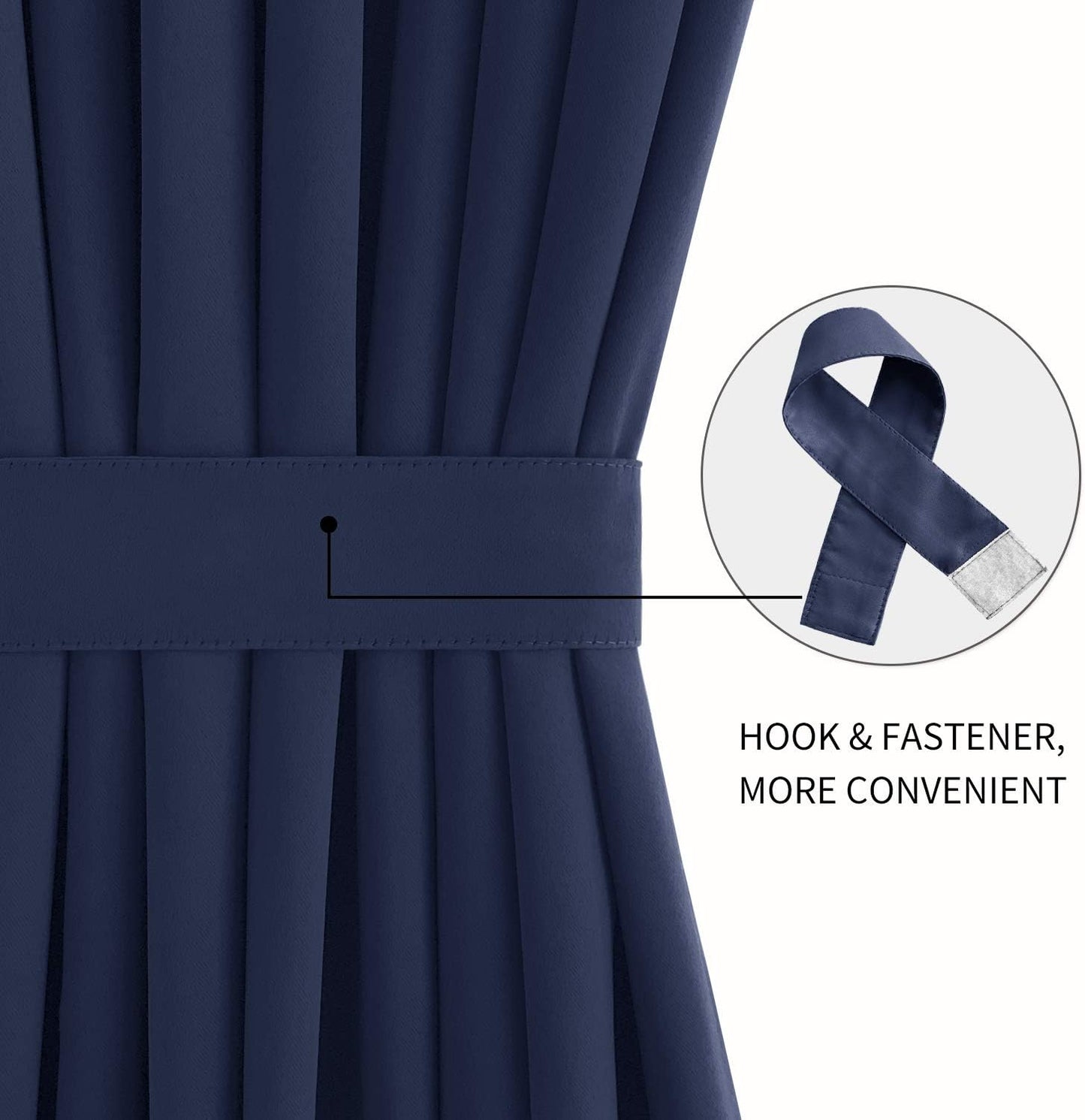 DWCN French Door Curtains – Rod Pocket Thermal Blackout Curtain for Doors with Glass Window, Kitchen and Patio Doors for Privacy, 54 X 40 Inch Length, 1 Curtain Panel with Tieback, Navy Blue