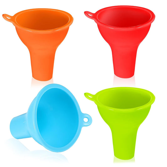 4Pcs Funnels for Kitchen Use Filling Bottles Silicone Funnel Wide Mouth Funnel Multi Color Flexible Condiment Funnel Kitchen Gadgets Accessories for Filling Water Bottle Liquid Transfer