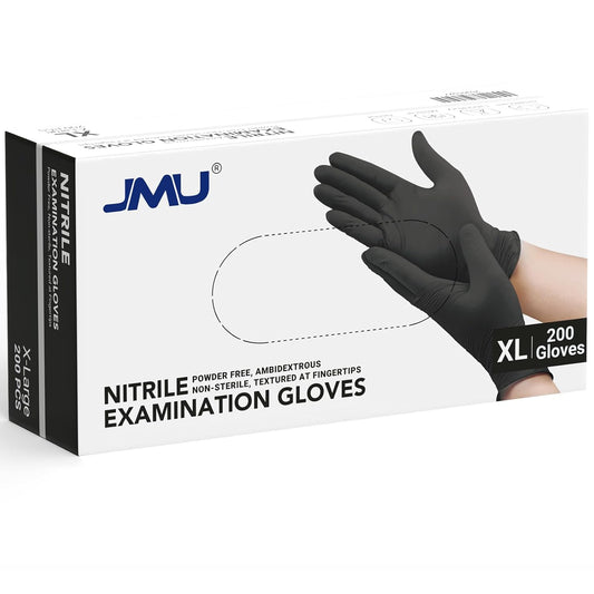 JMU XL Nitrile Gloves, 200 Black Nitrile Gloves, Latex Free, Powder Free, 3.5 Mil Nitrile Disposable Gloves