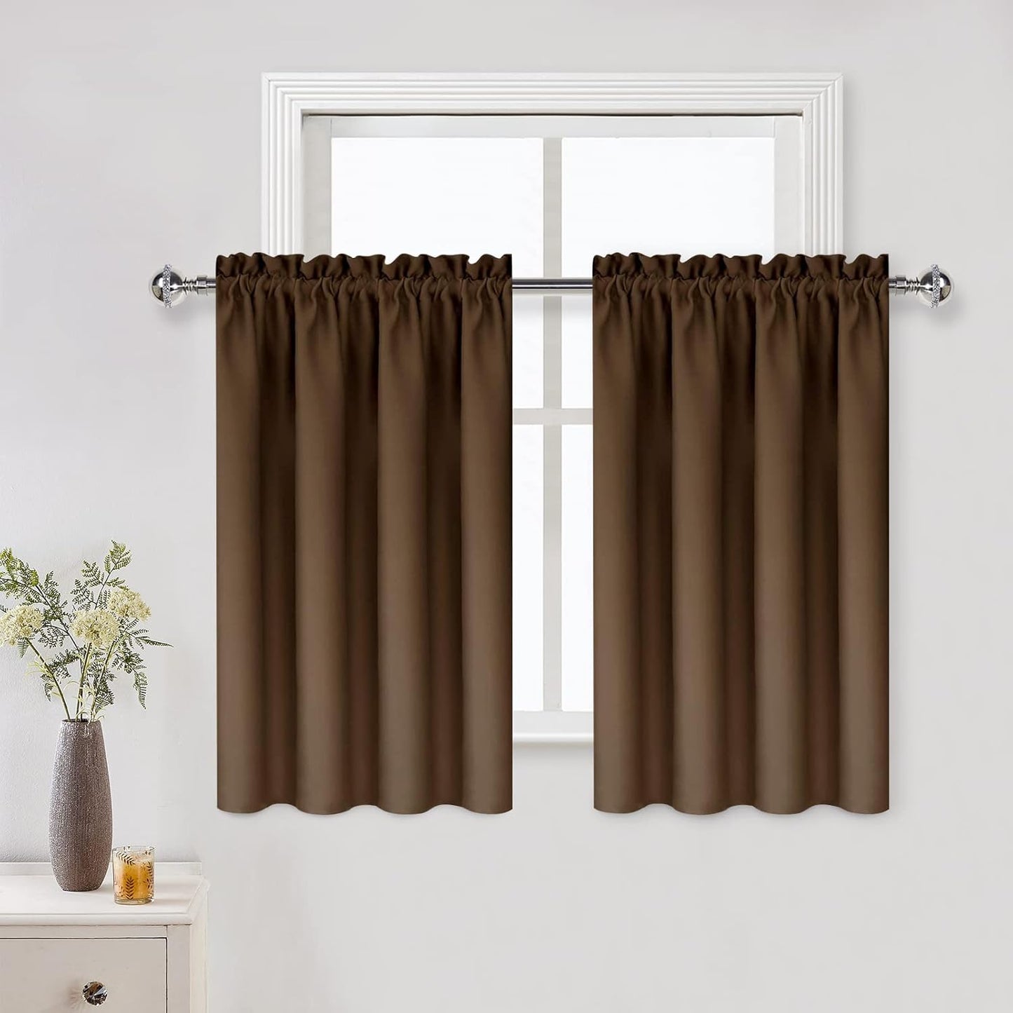 DWCN Blackout Curtains for Living Room Thermal Insulated, Energy Saving & Noise Reducing Bedroom Curtains, Brown, W 52x L 36 Inch, Set of 2 Rod Pocket Curtain Panels