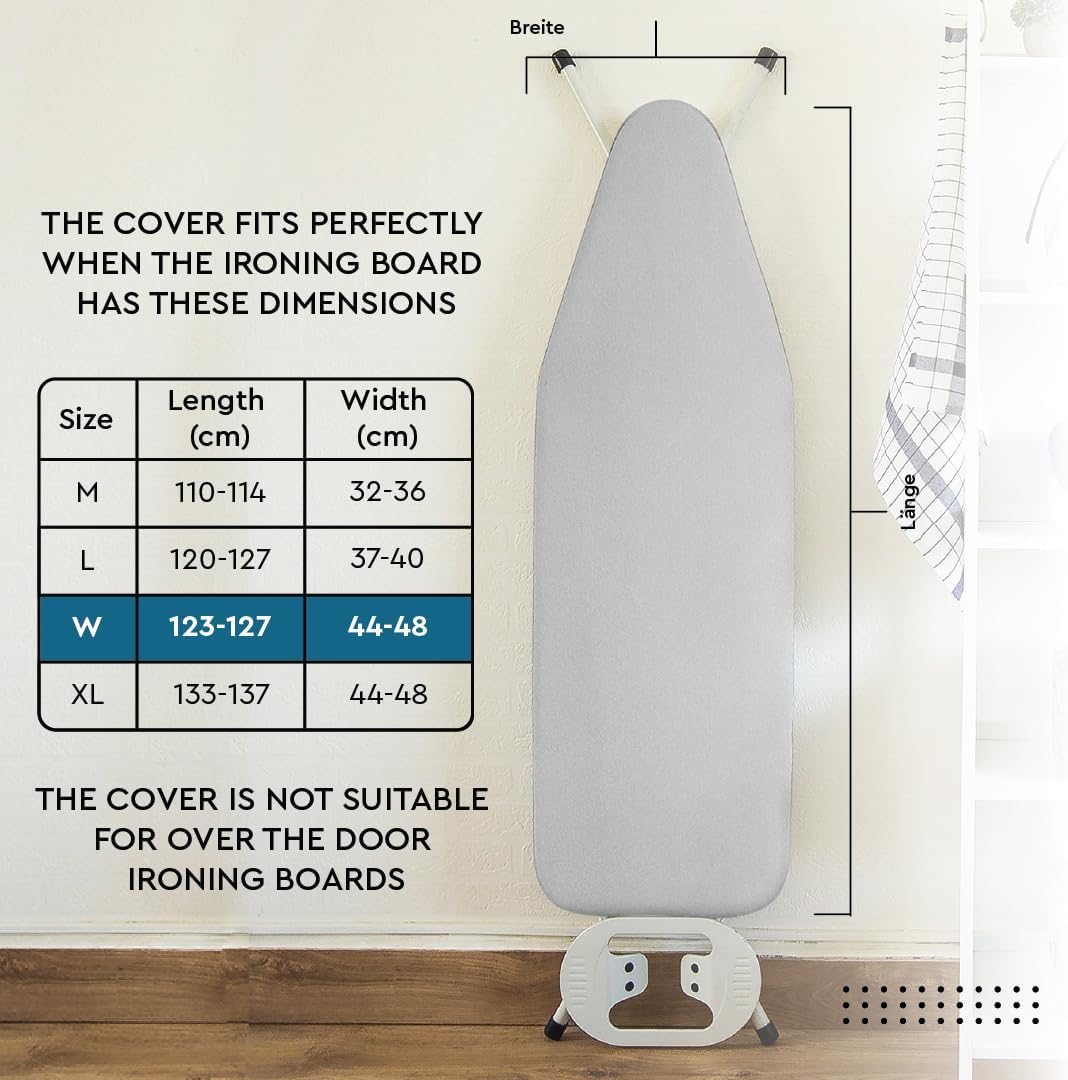 Encasa XO Ironing Board Cover and Pad 49"x18" - Metallised 'Silver Super Luxury' with Foam & Felt Pad, Fits Wide Iron Boards - Heat Reflective, Scorch Resistant, Bungee Elasticated, 3 Fasteners