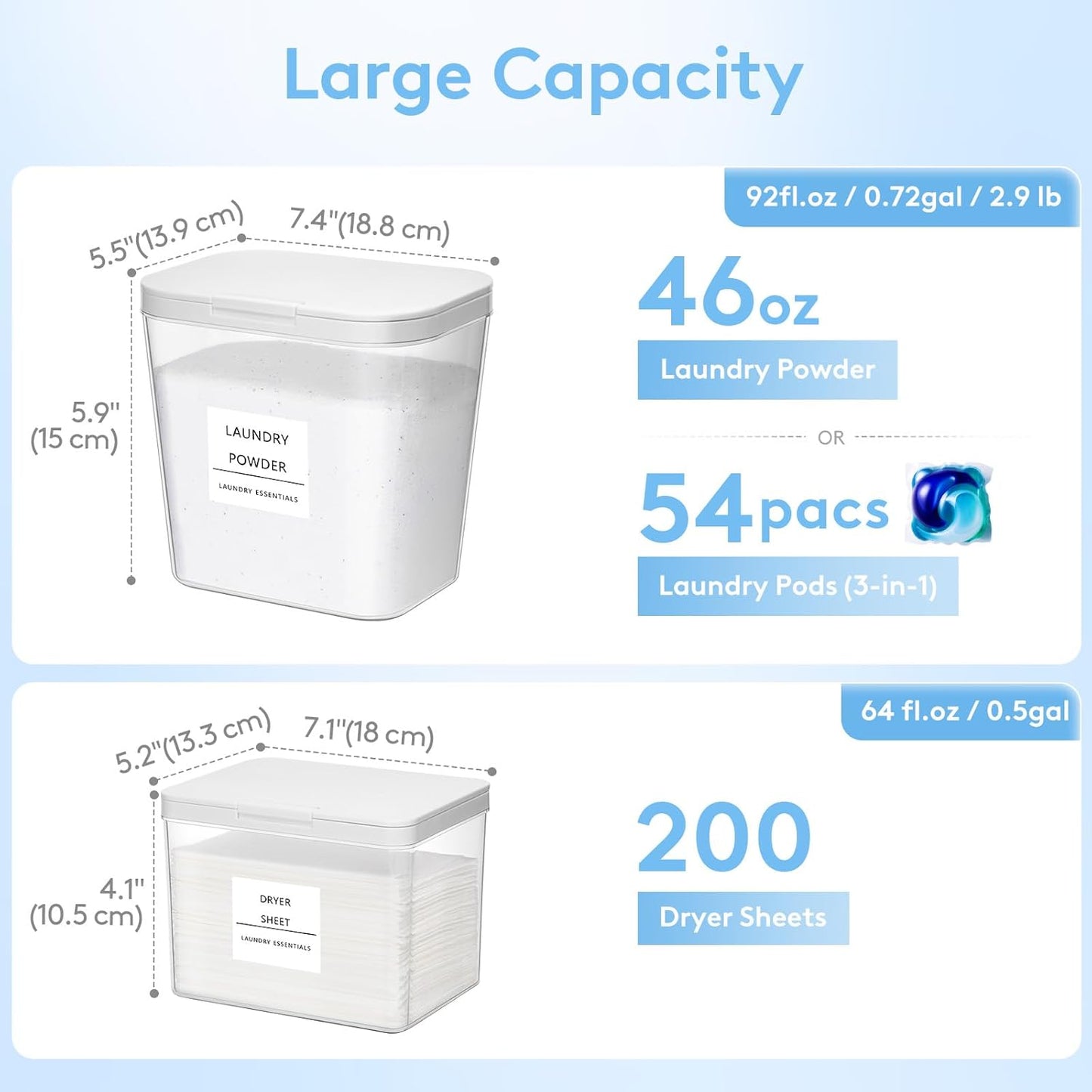 Lifewit 4+1 Laundry Pods Container & Dryer Sheet Holder, Large Powder Detergent Dispenser Storage Jars, Laundry Room Containers for Scent Booster Beads with Pop up Lids, Labels and Scoop