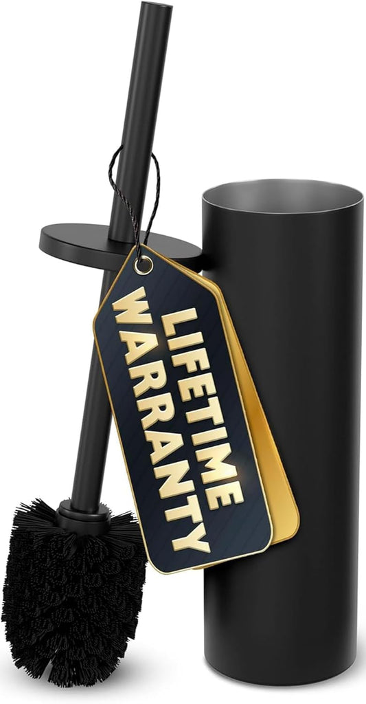 Black Toilet Brush and Holder Set - Scratch Resistant Black Toilet Bowl Brush and Holder with Soft Bristles Replaceable Head, Protection from Splashes, and Compact Design - for Effective Cleaning
