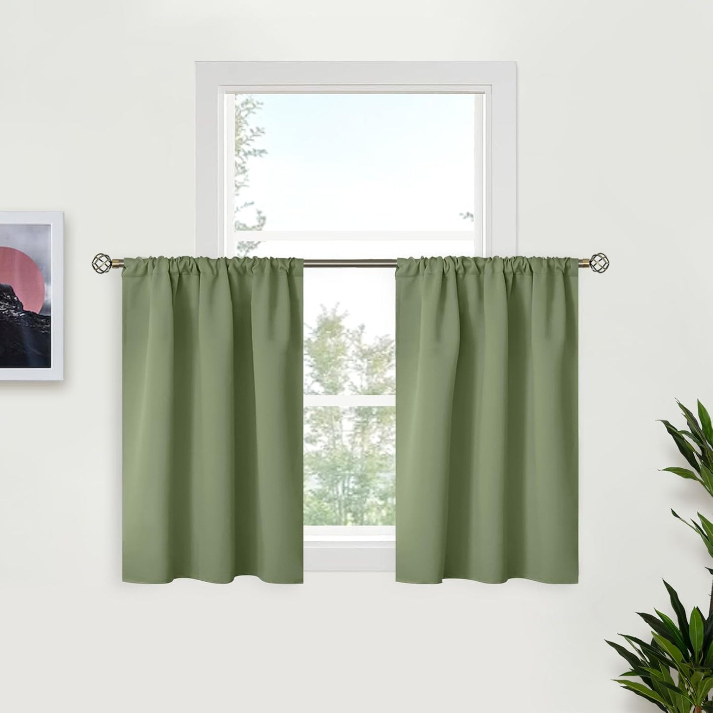 BGment Olive Green Blackout Curtains 36 Inches Long for Kitchen Window Over Sink - Short Half Window Drapes with Rod Pocket Privacy for Cafe Bathroom, 34 x 36 Inch, 2 Panels
