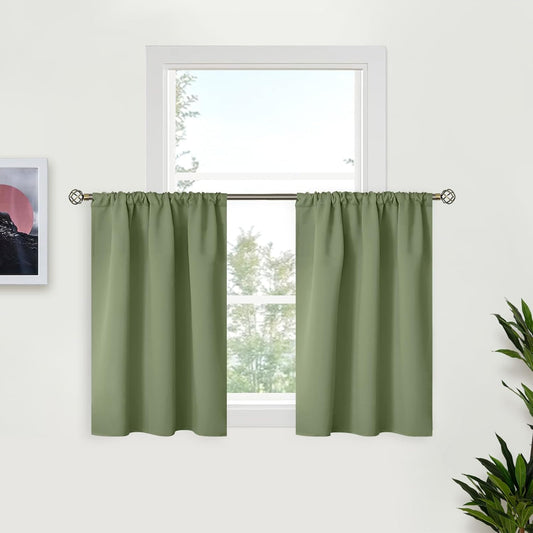 BGment Olive Green Blackout Curtains 36 Inches Long for Kitchen Window Over Sink - Short Half Window Drapes with Rod Pocket Privacy for Cafe Bathroom, 34 x 36 Inch, 2 Panels