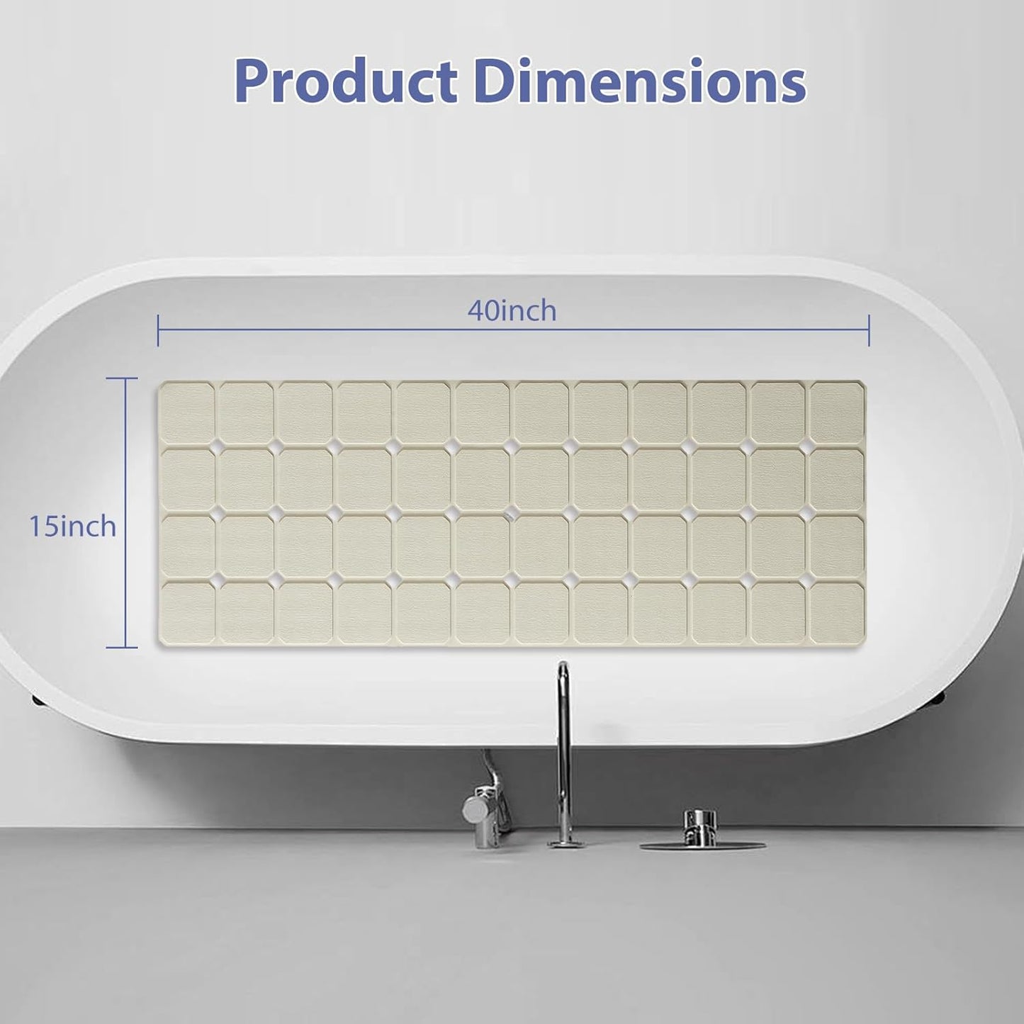 Bathtub Mat Non Slip Silicone Foldable Extra Long Tub Mat Strong Suction Cups & Large Drain Holes, Durable,Machine Washable for Smooth Surfaces Shower Mat, Ideal for Families Beige,15"x40" Beige