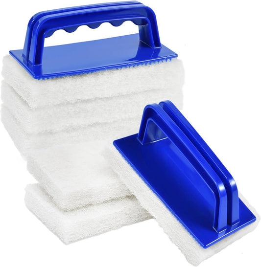 YoleShy Shower Scrubber Non-Scratch Bathtub Scrubber Heavy Duty Scrub Pad with Handle for Bathroom Tile Bathtubs Shower Tile Sink Pool Tile Spas (Blue)