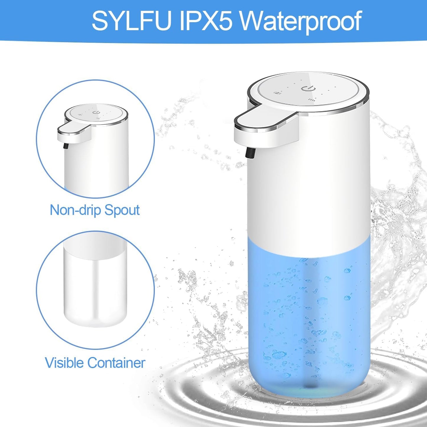 Automatic Foaming Soap Dispenser, Touchless Hand Soap Dispenser Rechargeable for Bathroom Countertop, Sylfu Kitchen and Commercial 12.8 oz/380mL