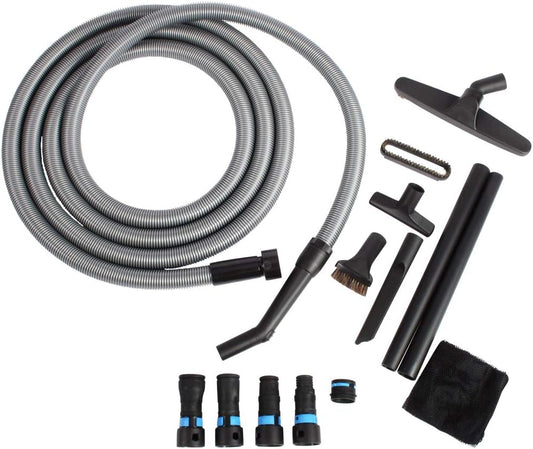 Cen-Tec Systems 95270 16 Ft. Home and Shop Vacuum Hose with Expanded Multi-Brand Power Tool Dust Collection Adapter Set and Full Attachment Kit, Black