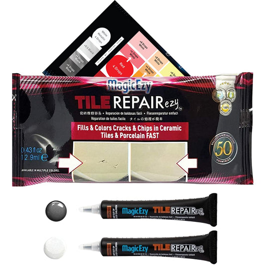 MagicEzy Tile RepairEzy (Gray/White) - Tile and Vinyl Floor Repair Kit | Fix Cracked or Chipped Ceramic Tiles Fast | Thick Structural Porcelain Repair Filler, Putty - 12.9 mL Tube