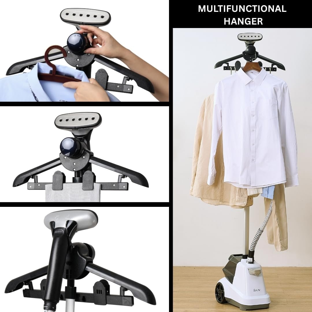 SALAV Heavy Duty Commercial Full-Size Garment Steamer with Foot Pedals and Extra Large 3L (101.5 oz) Water Tank, 1800 watts, 90+min of Continuous Steam (White)