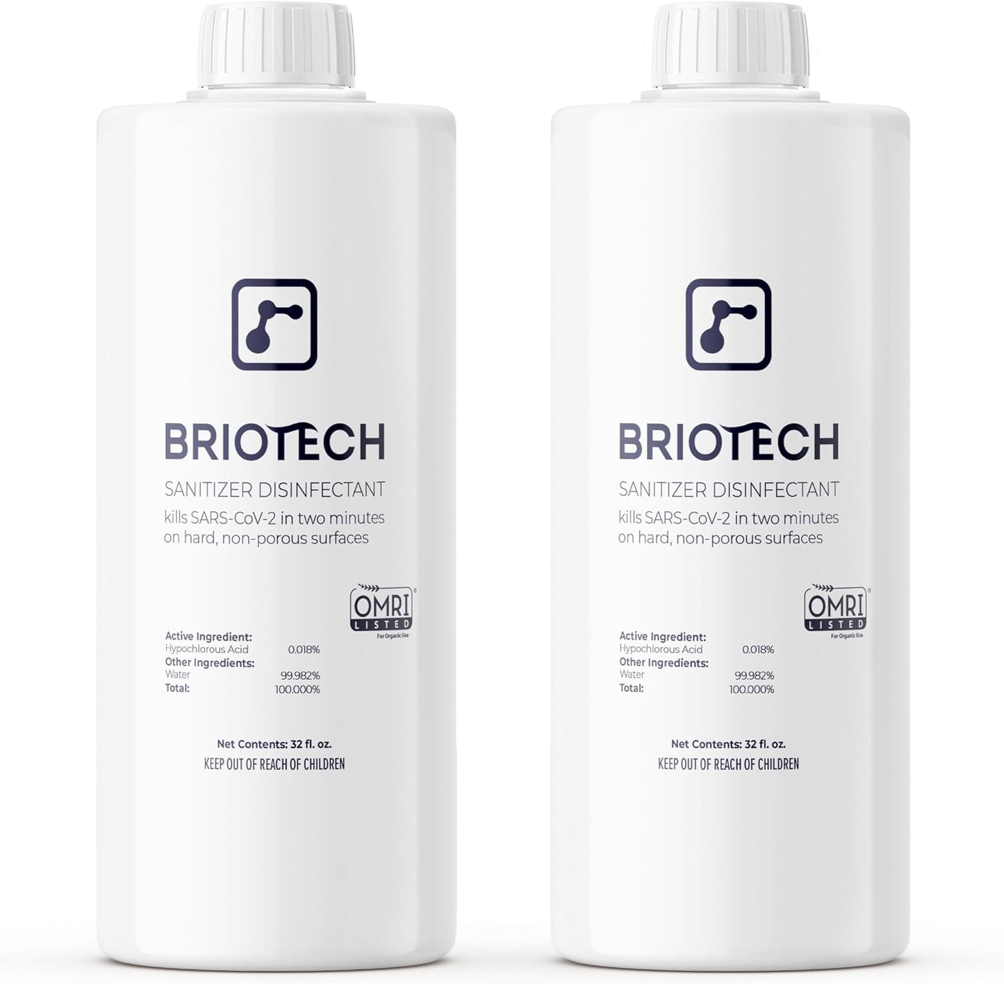 BRIOTECH Sanitizer Disinfectant Hypochlorous Spray, Kill 99.99% of Viruses & Bacteria, Control Mold, Eliminate Odor, Gentle for Nursery & Play Rooms, Food Contact Surface Sanitizer, 32 fl oz Refill