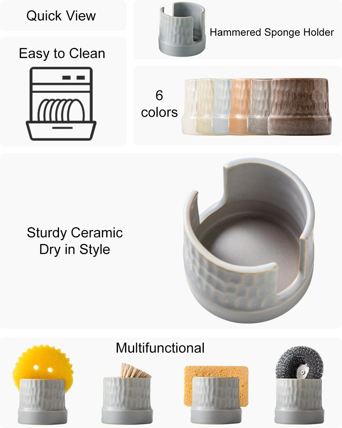 Sponge Holder for Kitchen Sink Counter, Dish Sponge Dish Rack Ceramic Brush Holder Farmhouse Kitchen Accessories for Scrub, Blue