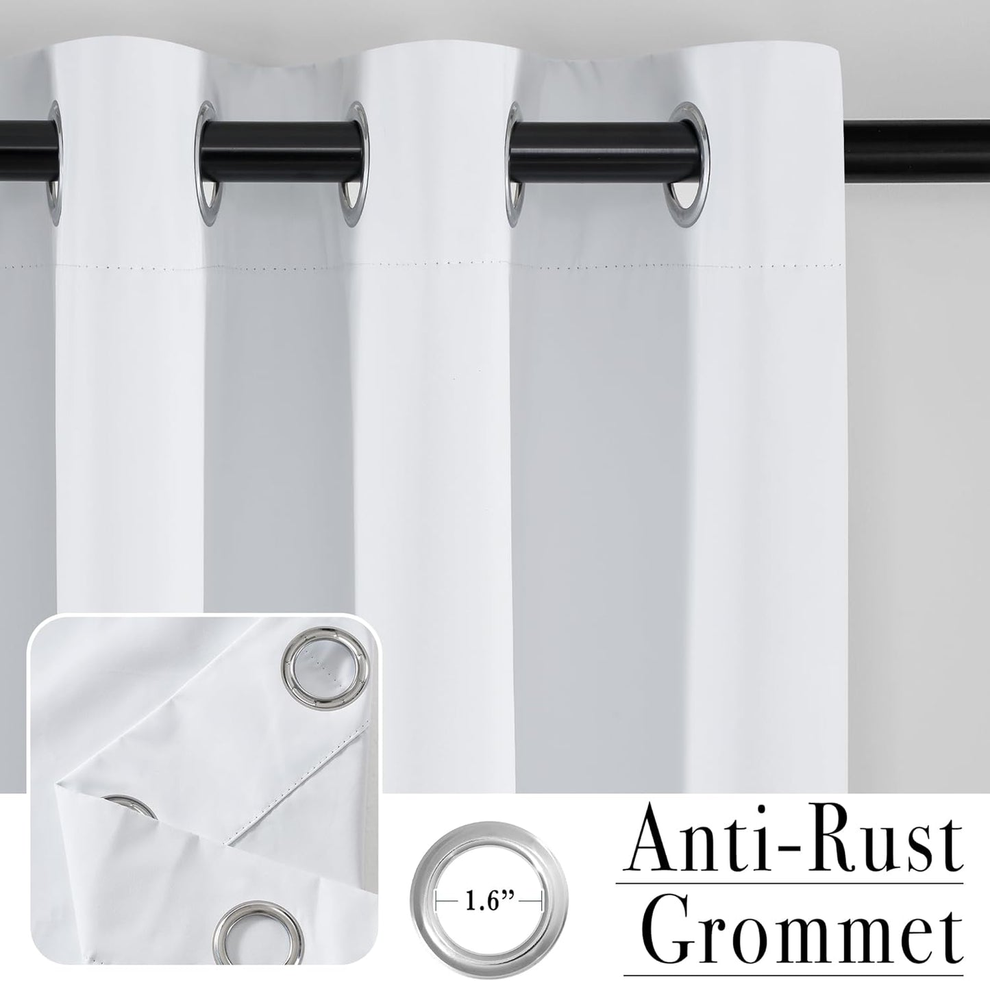 PONY DANCE White 100% Black Out Curtains 54 inch Length, Thermal Insulated Window Treatment Blacout Drapes for Bedroom, Room Darkening Noise Reducing Curtains for Living Room(2 Panels, 34 inches Wide)