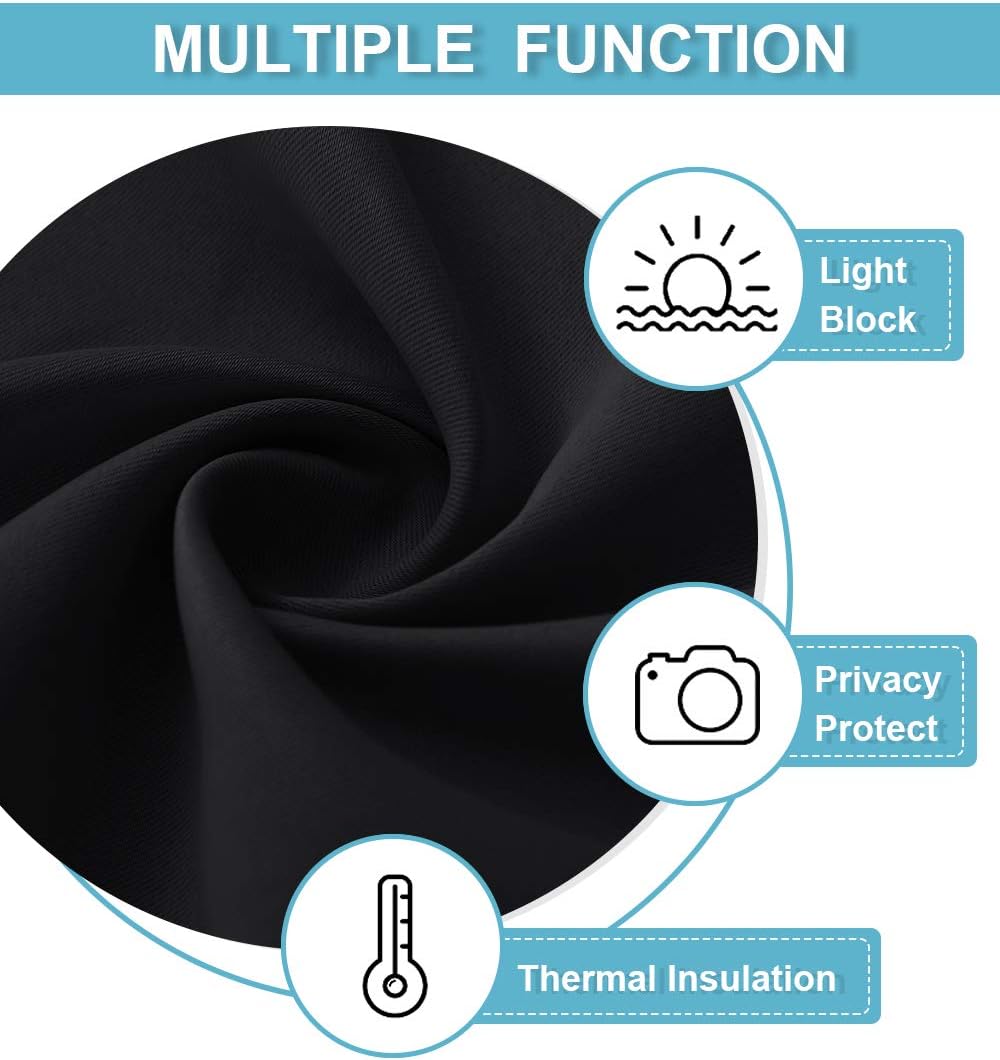 RYB HOME Black Short Curtains Blackout, 45 inch Durable Cafe Curtains Room Darkening Window Drapes Privacy Protection for Basement Closet Kithen, W34 x L45 inch, 2 Panels