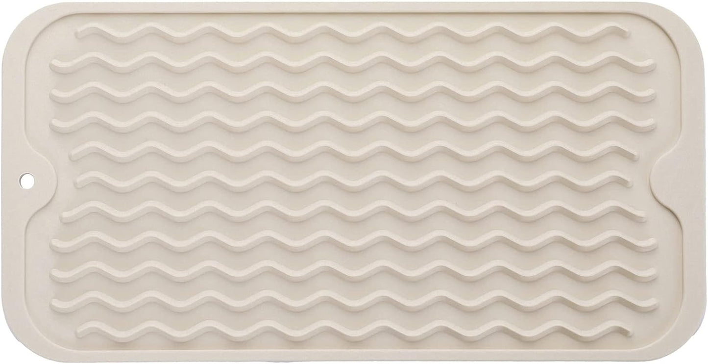 Silicone Dish Drying Mat for Multiple Usage,Easy clean,Eco-friendly,Heat-resistant Silicone Mat for Kitchen Counter or Sink,Refrigerator or Drawer Liner Tapioca S 12 inches x 6 inches